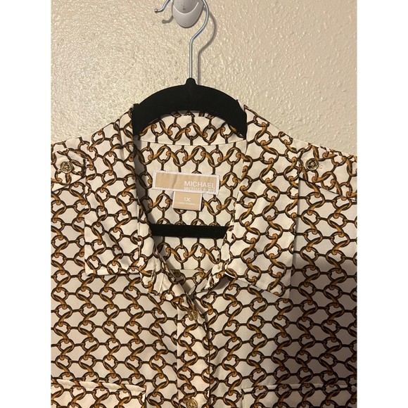 Michael Kors Chain Link Satin Polyester Button Up Blouse Size XL - Picture 3 of 5
